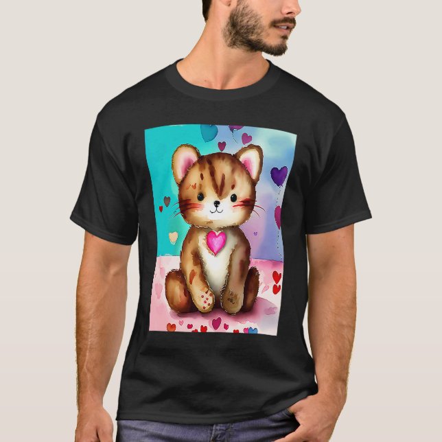 T-shirt Saint Valentin Amour Coeur Chat Teddy Girlfriend W (Devant)
