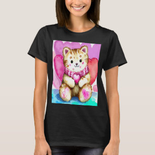 T-shirt Saint Valentin Amour Coeur Chat Teddy Girlfriend W