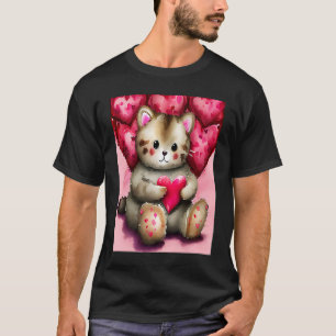 T-shirt Saint Valentin Amour Coeur Chat Teddy Girlfriend W
