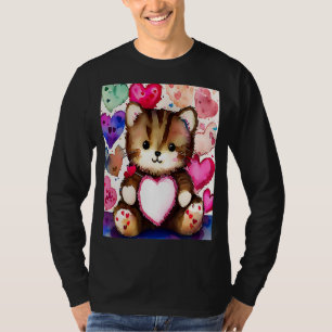 T-shirt Saint Valentin Amour Coeur Chat Teddy Girlfriend W