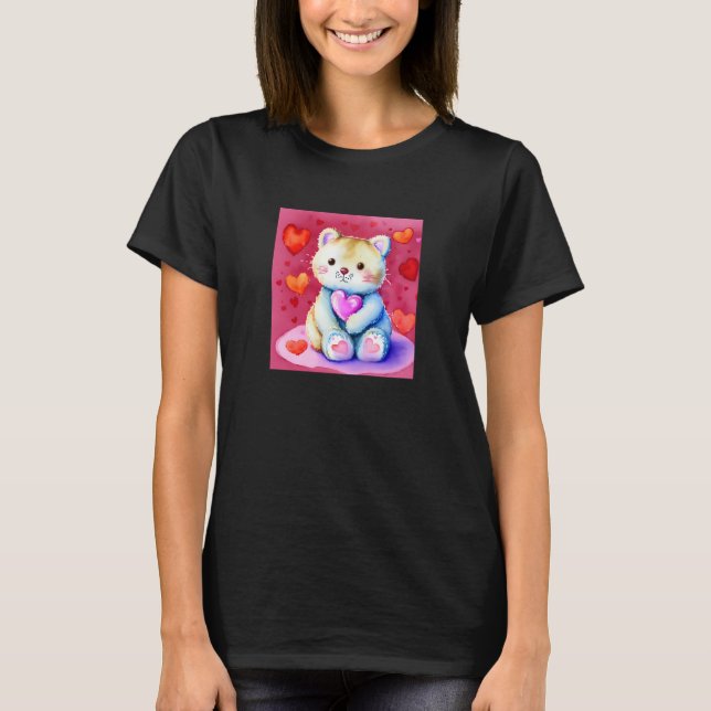 T-shirt Saint Valentin Amour Coeur Chat Teddy Girlfriend W (Devant)