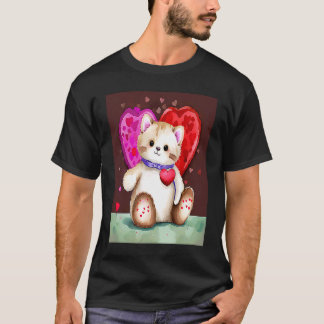 T-shirt Saint-Valentin Amour Coeur Chat Teddy Petite Amie