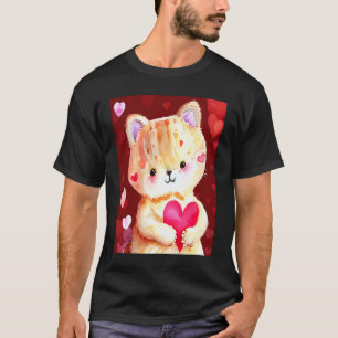T-shirt Saint-Valentin Amour Coeur Chat Teddy Petite Amie