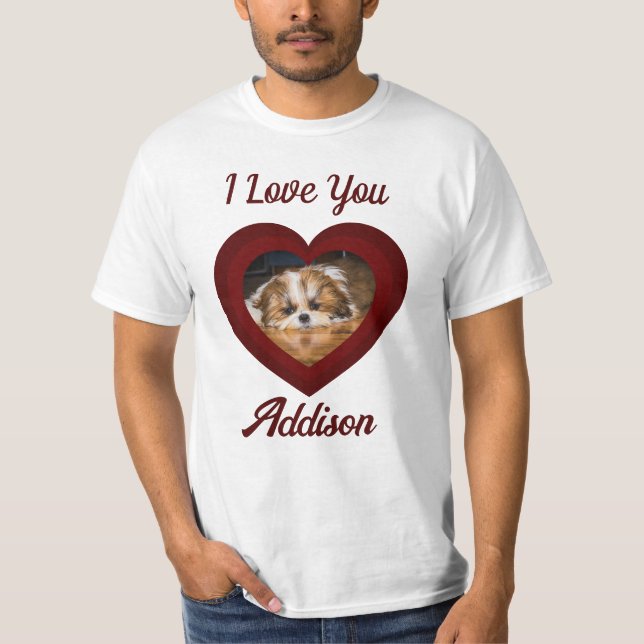 T-shirt Saint-Valentin amour de chien de coeur Nom photo p (Devant)