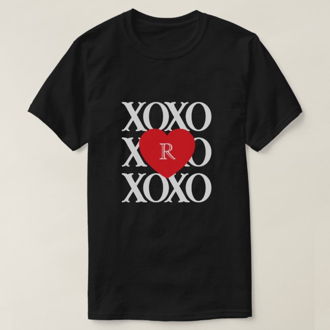 T-shirt Saint-Valentin amour xoxo initiale (Design devant)