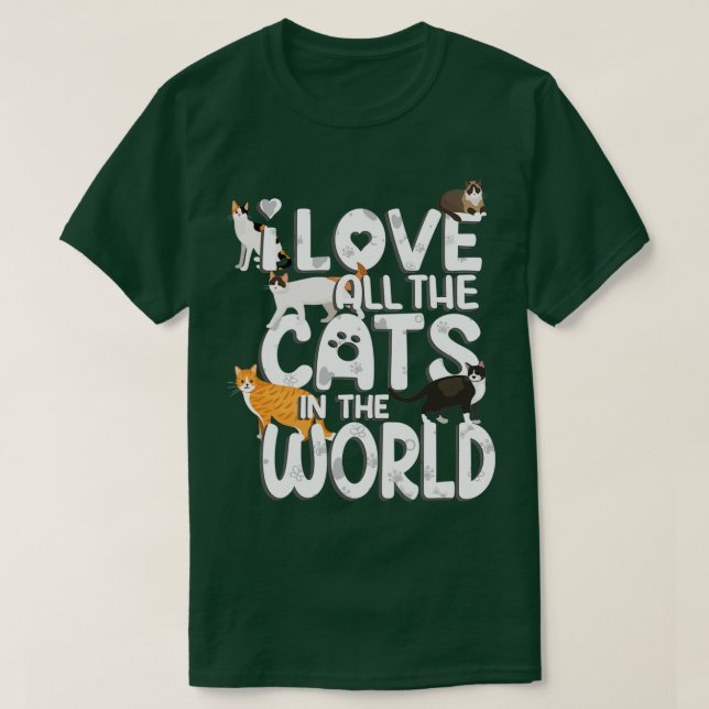 T-shirt Saint Valentin Amoureux des chats j'aime tous les  (Design devant)