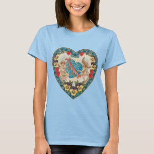 T-shirt Saint-Valentin antique, anges vintage dans un cœur