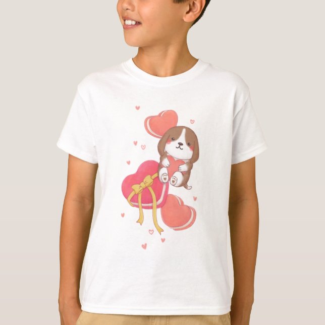 T-shirt Saint Valentin : Beagle & Macarons (Devant)