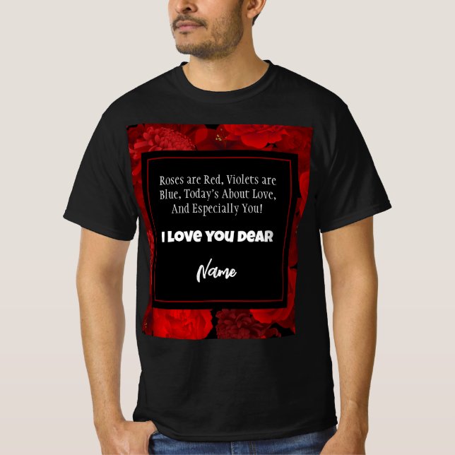 T-shirt Saint-Valentin Cadre Floral Rouge Texte personnali (Devant)