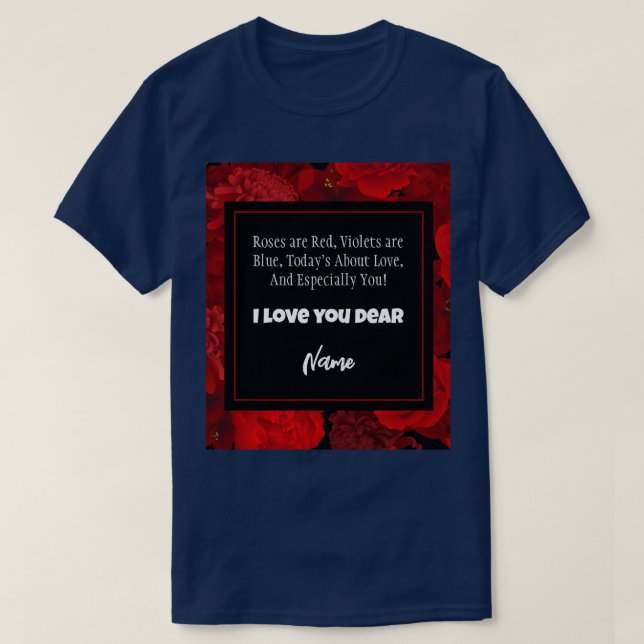 T-shirt Saint-Valentin Cadre Floral Rouge Texte personnali (Design devant)