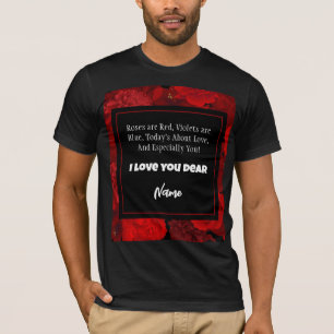T-shirt Saint-Valentin Cadre Floral Rouge Texte personnali
