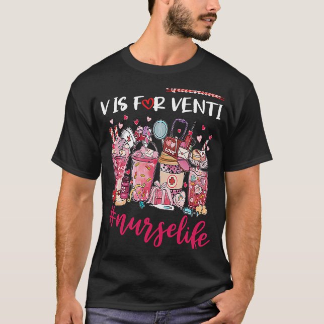 T-shirt Saint Valentin Café Latte Iced V est pour Venti (Devant)