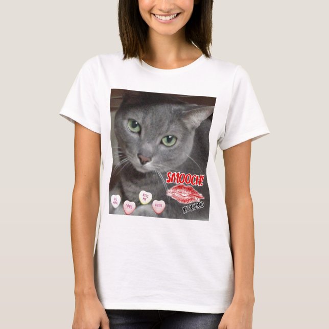 T-shirt Saint Valentin Chat bleu russe gris (Devant)