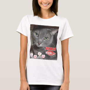 T-shirt Saint-Valentin Chat gris bleu russe