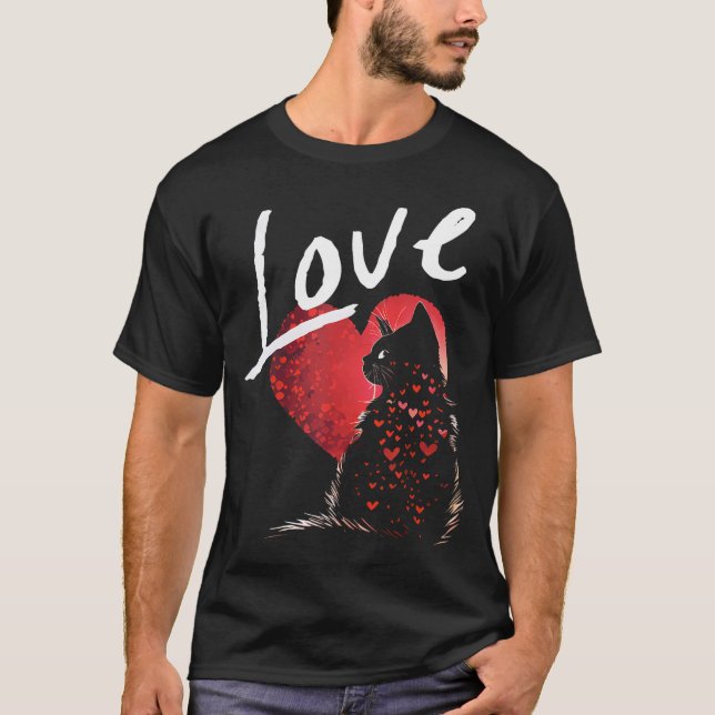 T-shirt Saint Valentin Chat Noir Amour Chat Maman Chat (Devant)