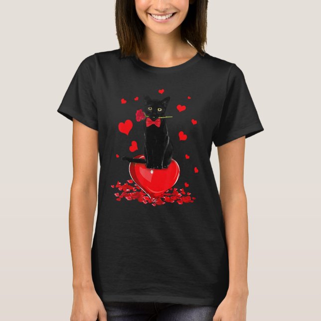 T-shirt Saint-Valentin Chat Noir  Garçons Filles Saint-Val (Devant)