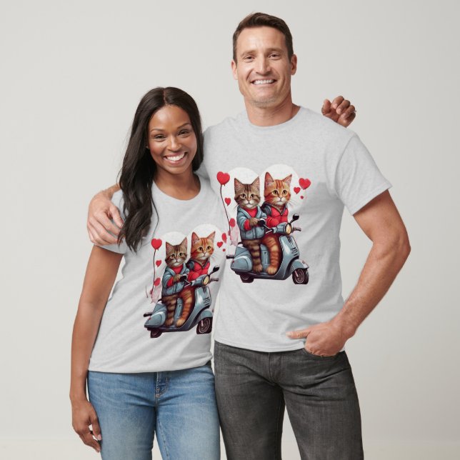 T-shirt Saint Valentin Chat sur un Scooter 12k Design (Unisexe)
