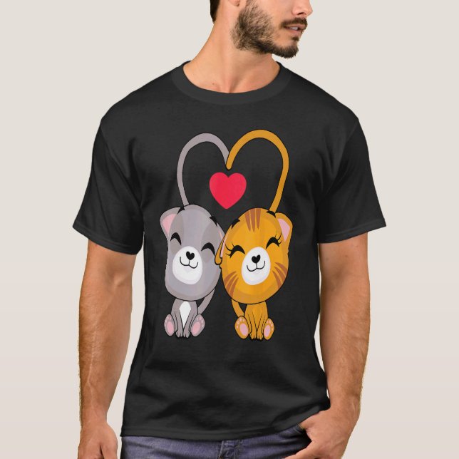 T-shirt Saint-Valentin Cœur de Chat Mignon Chat Chaton Amo (Devant)
