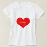 T-shirt Saint-Valentin Coeur rouge Blanc Monogramme person<br><div class="desc">Imprimé avec grand coeur motif en solide blanc arrière - plan avec modèle texte pour nom!</div>