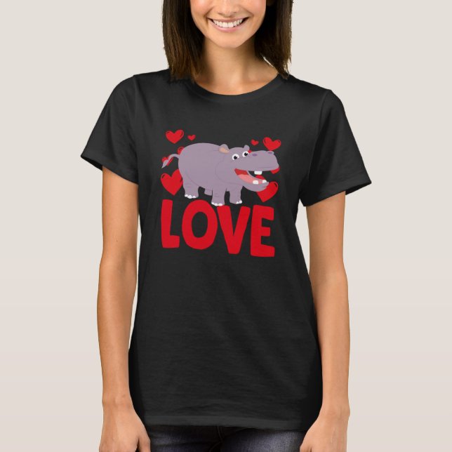 T-shirt Saint Valentin Coeurs Aimer Hippo Femmes animales  (Devant)