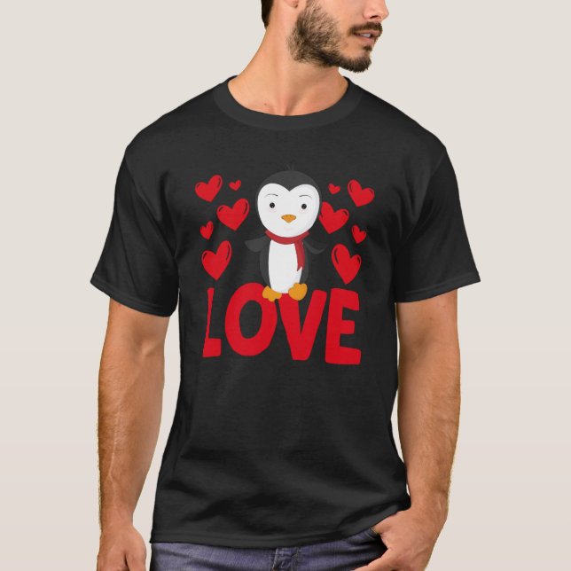 T-shirt Saint-Valentin Coeurs Aimer Pingouin Femmes animal (Devant)