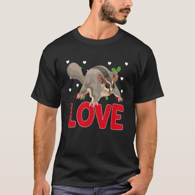 T-shirt Saint-Valentin Coeurs Aimer Sugar Glider Animal Wo (Devant)