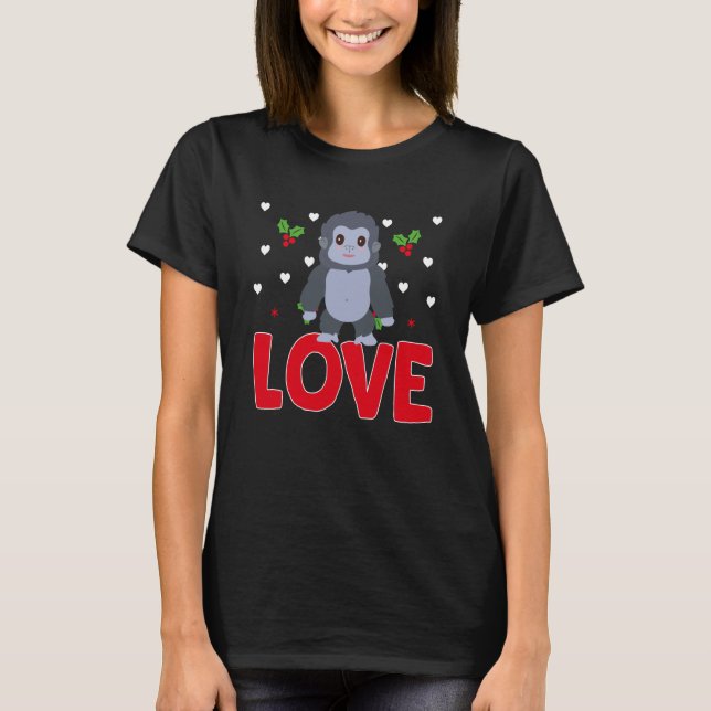 T-shirt Saint Valentin Coeurs Amour Gorille Femmes animale (Devant)
