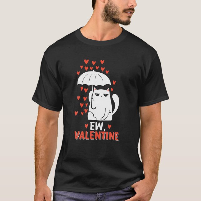 T-shirt Saint Valentin Cute Chat Avec Parapluie EW Valenti (Devant)