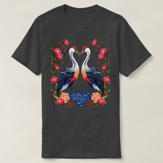 T-shirt Saint-Valentin de la grue blanche (Design devant)