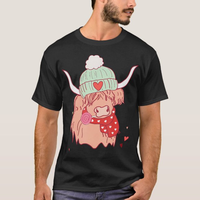 T-shirt Saint-Valentin De L'Ouest Mignonne Vache Des Haute (Devant)