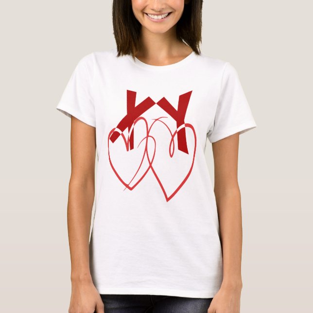 T-shirt Saint Valentin deux mignons coeurs rouges amour (Devant)