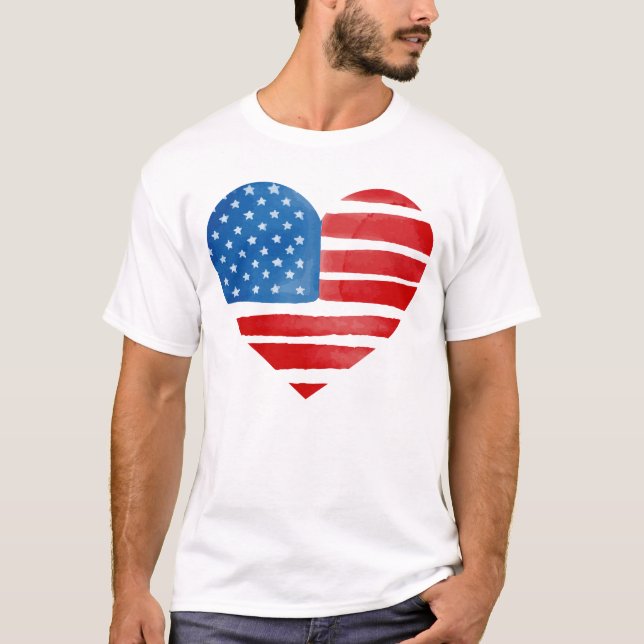 T-shirt Saint-Valentin Drapeau américain des États-Unis Cœ (Devant)
