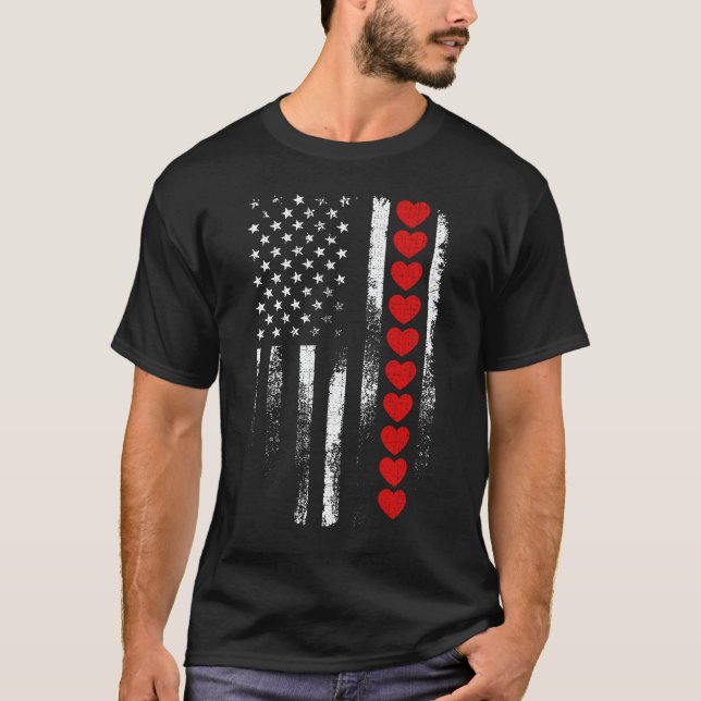 T-shirt Saint-Valentin Drapeau américain des États-Unis Cœ (Devant)