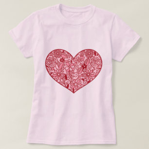 T-shirt Saint-Valentin Fleur de cœur rose romantique