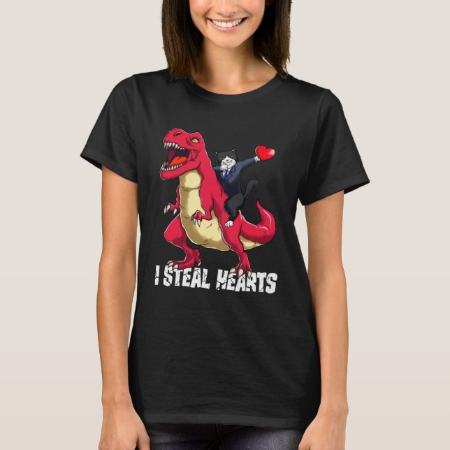 T-shirt Saint-Valentin Je vole des coeurs Chat Dabbing à c (Devant)