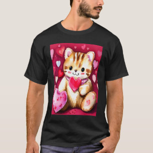 T-shirt Saint-Valentin Love Heart Cat Teddy Petite Amie Fi