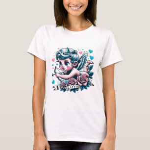 T-shirt Saint Valentin mignon rose turquoise cupide