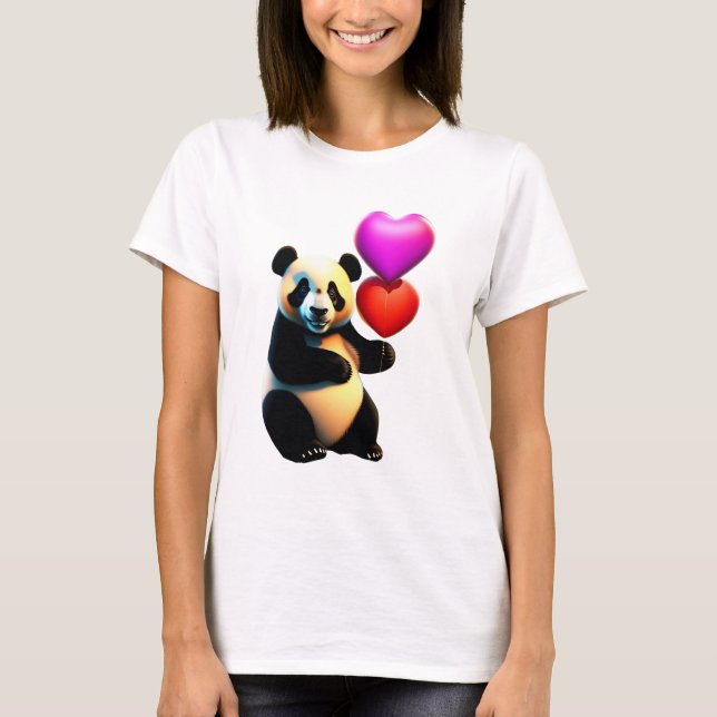 T-shirt Saint Valentin, Panda & Heart Balloon, Saint Valen (Devant)