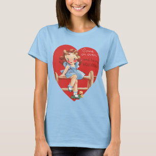 T-shirt Saint-Valentin Rétro, Fille Vintage sur une Clôtur