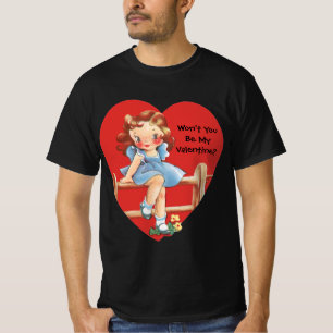 T-shirt Saint-Valentin Rétro, Fille Vintage sur une Clôtur