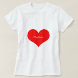 T-shirt Saint-Valentin Rouge Cœur Blanc Monogramme Personn<br><div class="desc">Imprimé avec un grand motif de cœur sur fond blanc uni avec un modèle de texte pour le nom !</div>