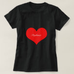 T-shirt Saint-Valentin Rouge Cœur Noir Monogramme Personna<br><div class="desc">Imprimé avec un grand motif de cœur sur fond noir uni avec un modèle de texte pour le nom !</div>