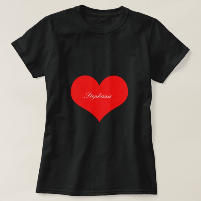T-shirt Saint-Valentin Rouge Cœur Noir Monogramme Personna (Design devant)