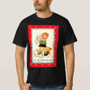 T-shirt Saint-Valentin victorien vintage avec garçon, chat