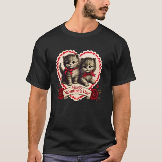 T-shirt Saint-Valentin Vintage Chat Chaton Rétro (Devant)
