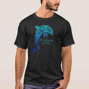 T-shirt Sainte-Lucie Antilles Vintage Retro Tribal Dolphin