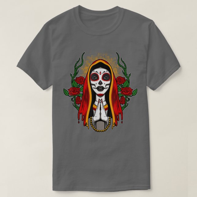 T-shirt Sainte Père Noël Muerte Cult Girl avec fleurs  (Design devant)