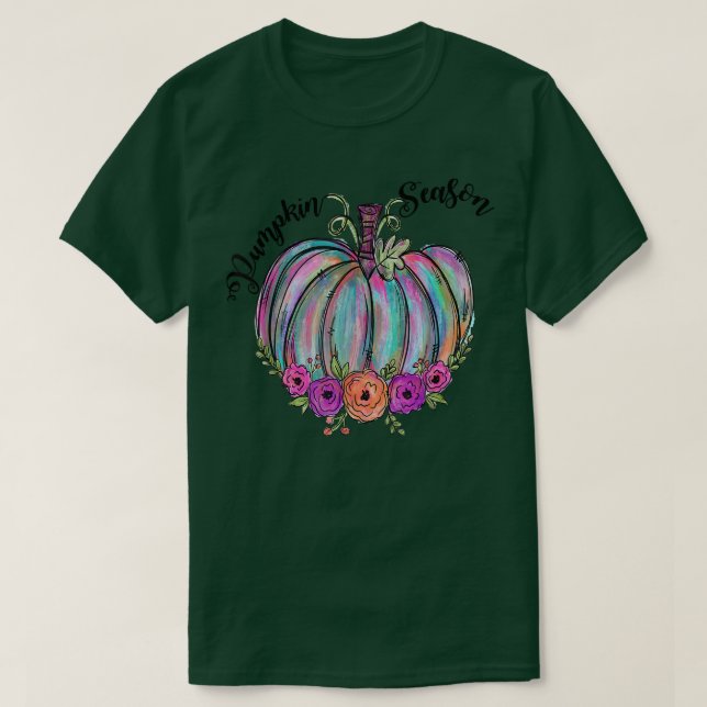 T-shirt Saison citrouille FleurPumpkin Coloré Automne (Design devant)