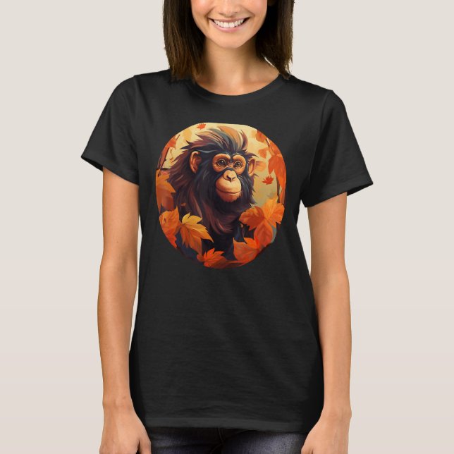 T-shirt Saison d'automne drôle avec Feuilles et singe pour (Devant)