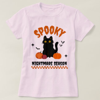 T-shirt Saison de Cauchemar Effrayant Chat Noir Citrouille
